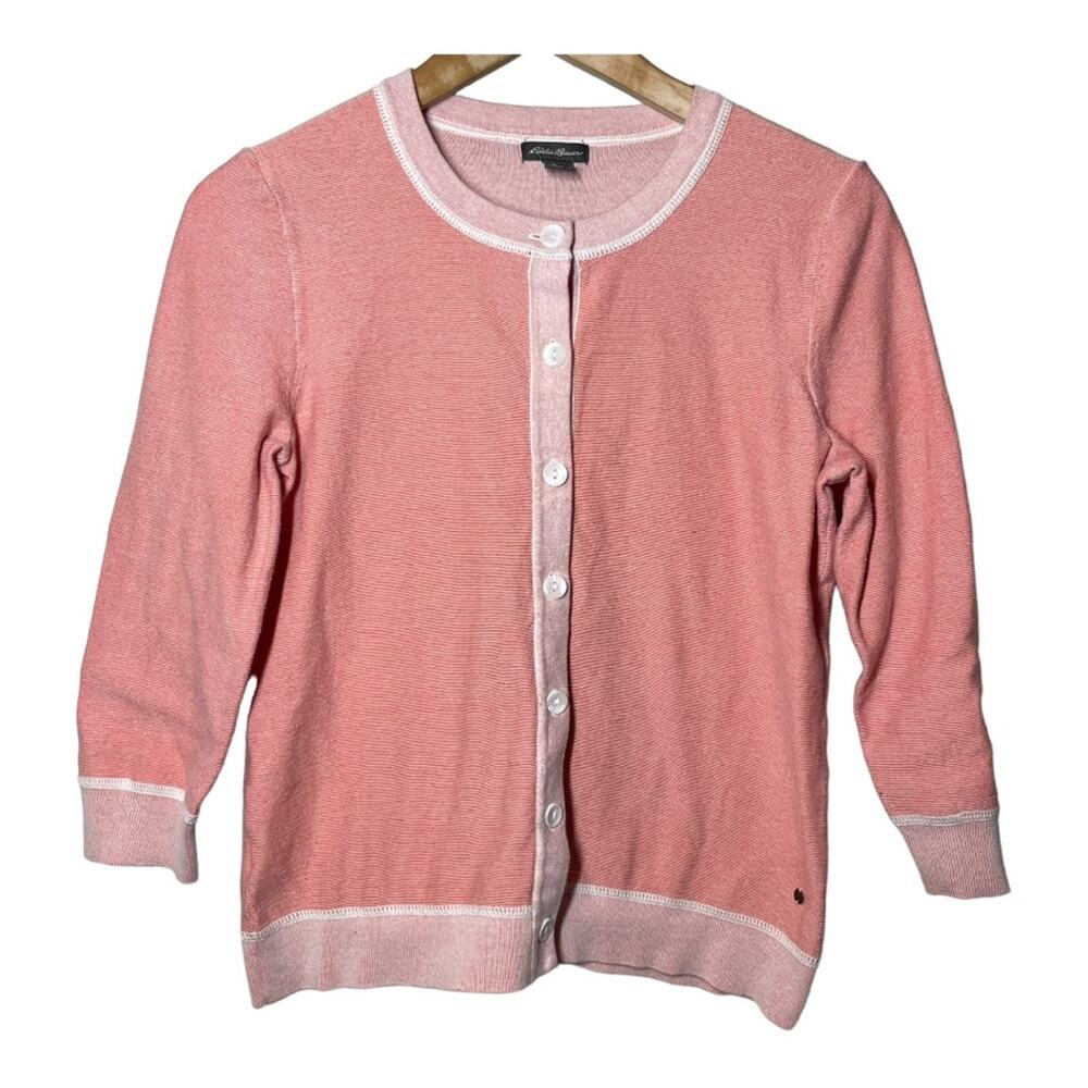 Eddie Bauer Pink 3/4 Sleeve Cardigan Sweater Small